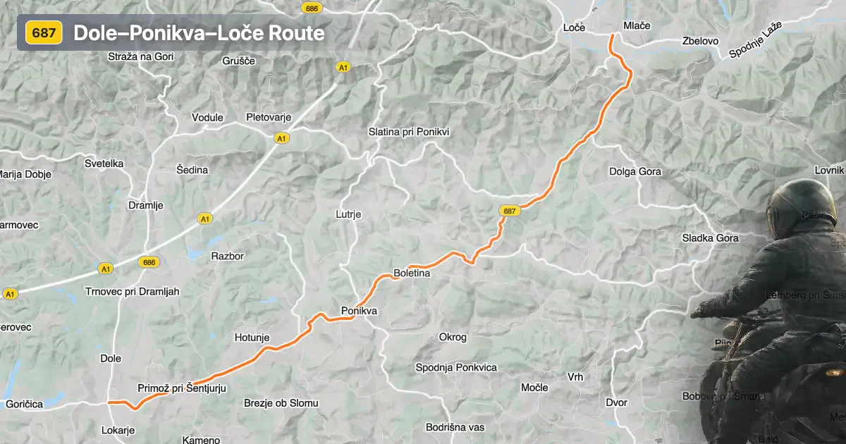 Map of Dole–Ponikva–Loče Route motorcycle route with route overlay